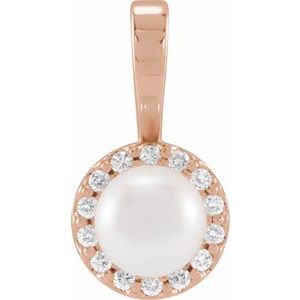 14K Rose Gold Pearl 5.5Mm G-H I1 Cultured Akoya Pearl And 1/10 Ctw Natural Diamond Halo-Style Pendant