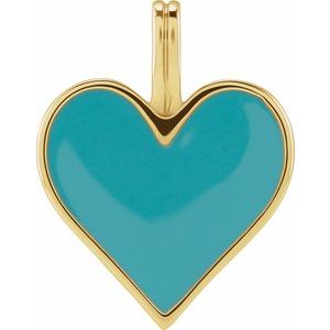 14K Yellow Gold 15.28 X 12.08 Mm Polished Light Turquoise Enamel Heart Pendant