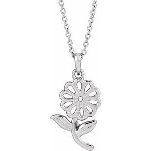 Sterling Silver 20.52 X 10.69 Mm 16-18 In Polished Flower Necklace