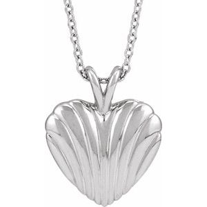 Sterling Silver 15.74 X 12.98 Mm 16-18 In Polished Ribbed Heart Necklace