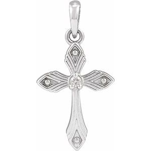 14K White Gold Round 1.5Mm G-H I1 .015 Ct Natural Diamond Solitaire Cross Pendant