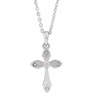 Sterling Silver Round 1.5Mm G-H I1 .015 Ct Natural Diamond Solitaire Cross Necklace, Length: 18 In