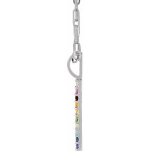 14K White Gold Round 1.7Mm  Natural Multi-Gemstone Rainbow Bar Necklace, Length: 18 In