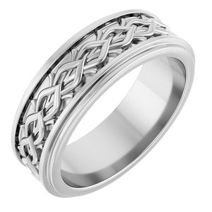 14K X1 White Gold Double Stepped-Edge Sculptural Flat Band