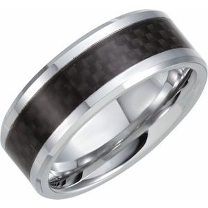 White Tungsten 8 mm Beveled-Edge Band with Black Carbon Fiber Center Size 7