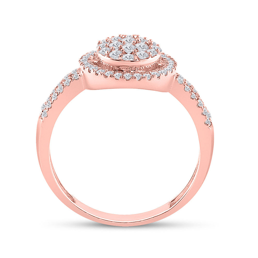 10K Rose Gold Womens Round Diamond Circle Cluster Ring 1/2 Cttw, Womens Size: 5-10