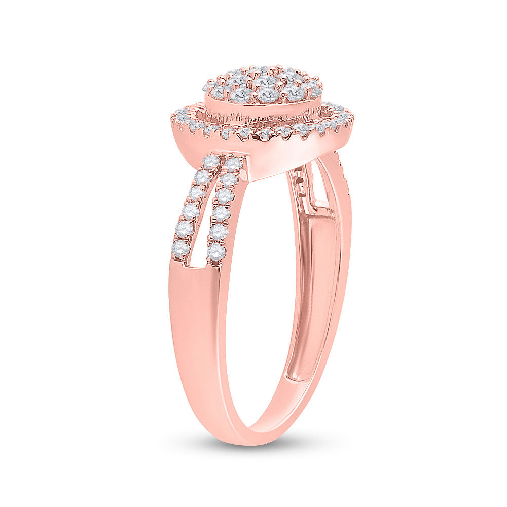 10K Rose Gold Womens Round Diamond Circle Cluster Ring 1/2 Cttw, Womens Size: 5-10