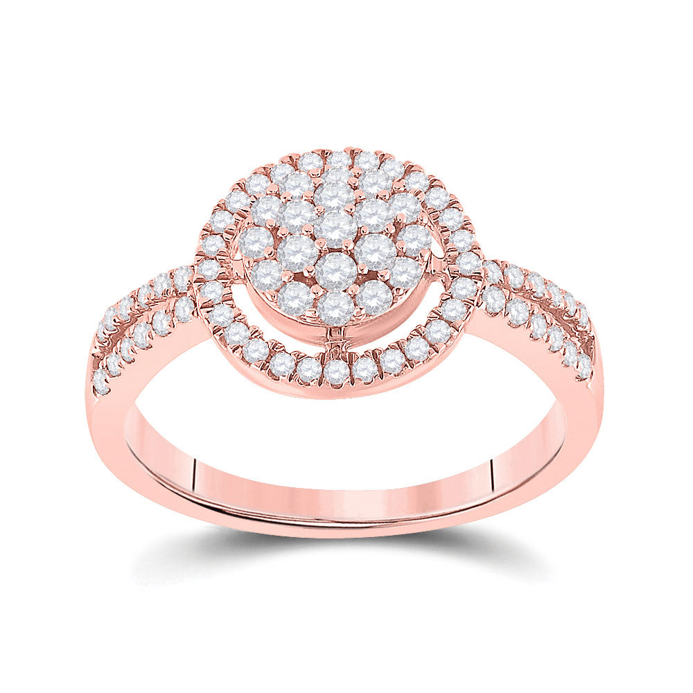 10K Rose Gold Womens Round Diamond Circle Cluster Ring 1/2 Cttw, Womens Size: 5-10