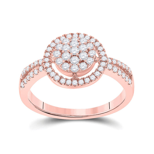 10K Rose Gold Womens Round Diamond Circle Cluster Ring 1/2 Cttw, Womens Size: 5-10