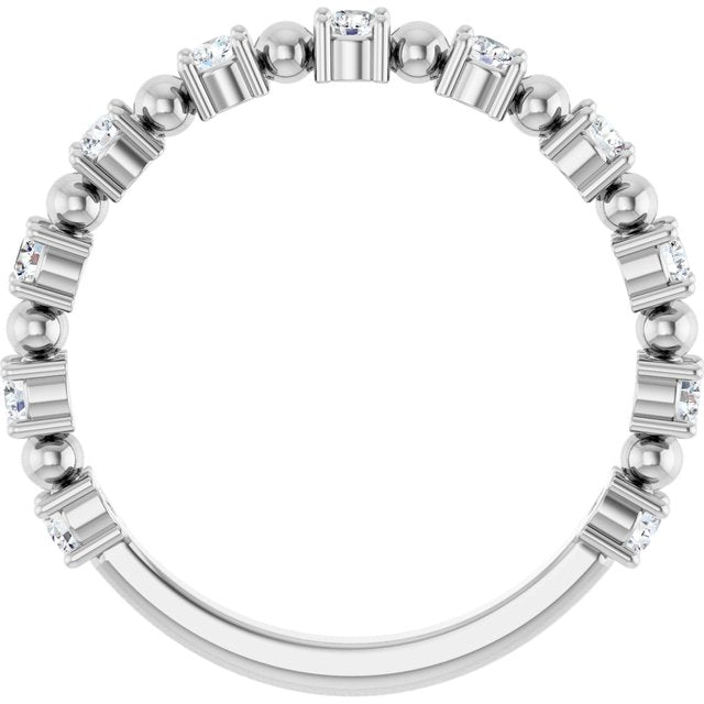 14K White Gold Round 2 Mm Polished 1/3 Ctw Natural Diamond Bead Anniversary Band, Size 7
