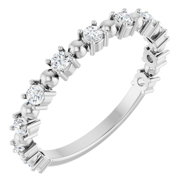 14K White Gold Round 2 Mm Polished 1/3 Ctw Natural Diamond Bead Anniversary Band, Size 7