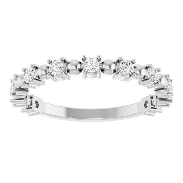14K White Gold Round 2 Mm Polished 1/3 Ctw Natural Diamond Bead Anniversary Band, Size 7