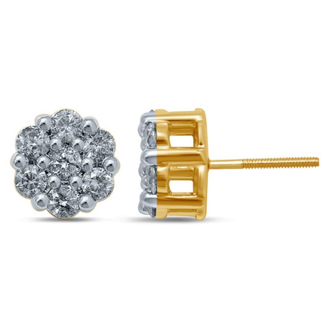 10K Yellow Gold 1.50- 1.54 Cttw Diamond "Flower" Earring