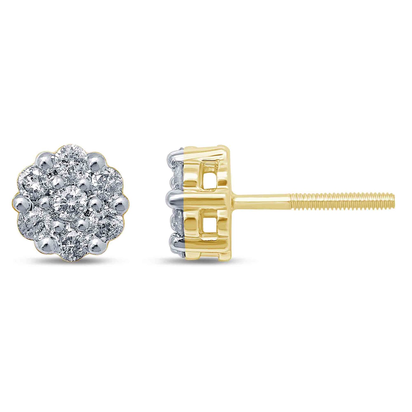10K Yellow Gold 0.24- 0.27  Cttw Diamond Flower Earring