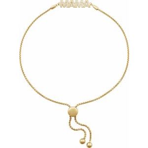14K Yellow Gold Set Natural Diamond Round .8 Mm 22.6 X 4.8 Mm 9 1/2 In I1, G-H Polished 1/10 Ctw Natural Diamond Mama Bolo Bracelet