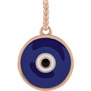 14K Rose Gold 16.5 X 12.3 Mm Polished Blue Enameled Evil Eye Pendant