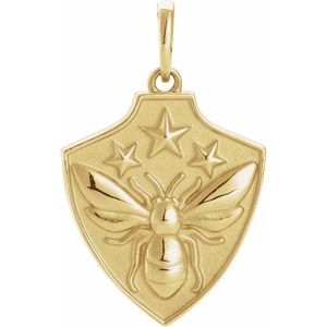 14K Yellow Gold 18.99 X 15 Mm Polished Bee Shield Pendant