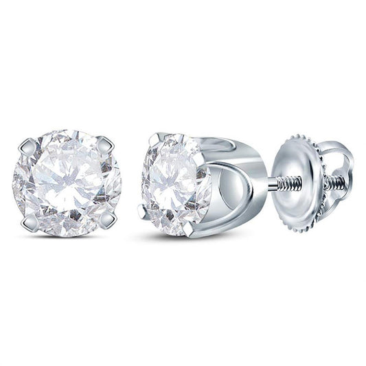 14K White Gold Womens Round Diamond Solitaire Earrings 1/2 Cttw