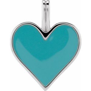 Sterling Silver 15.28 X 12.08 Mm Polished Light Turquoise Enamel Heart Pendant