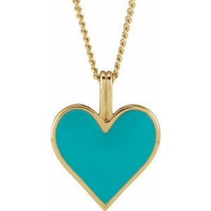 14K Yellow Gold 15.28 X 12.08 Mm 18 In Polished Light Turquoise Enamel Heart Pendant Necklace