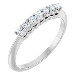 14K White Gold Round 2 Mm Polished 1/5 Ctw Natural Diamond 7-Stone Anniversary Band Size 7