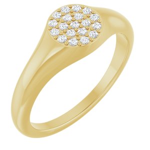 14K Yellow Gold Round 1.2 Mm 1/8 Ctw Natural Diamond Pave Signet Ring Size 7