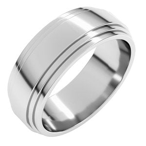 14K White Gold 7 Mm Flat Double Stepped Edge Band Size 14