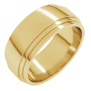 14K Yellow Gold 8 Mm Flat Double Stepped Edge Band Size 13
