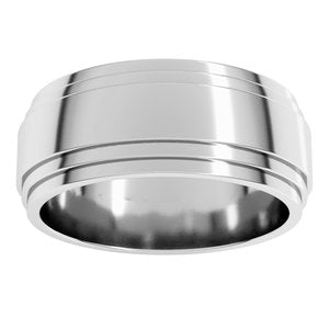 14K X1 White Gold Double Stepped-Edge Flat Band