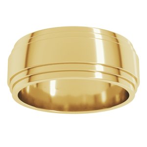 14K Yellow Gold 8 Mm Flat Double Stepped Edge Band Size 13