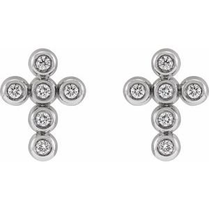 14K White Gold Round 1.2 Mm .08 Ctw Natural Diamond Bezel-Set Cross Earrings