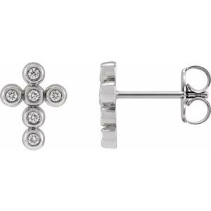14K White Gold Round 1.2 Mm .08 Ctw Natural Diamond Bezel-Set Cross Earrings