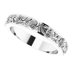 10k Yellow Or White Or Rose Gold  Floral Flat Band
