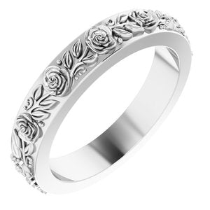 Sterling Silver  Floral Flat Band