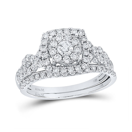 14K White Gold Round Diamond Bridal Wedding Ring Band Set 1 Cttw, Womens Size: 5-10