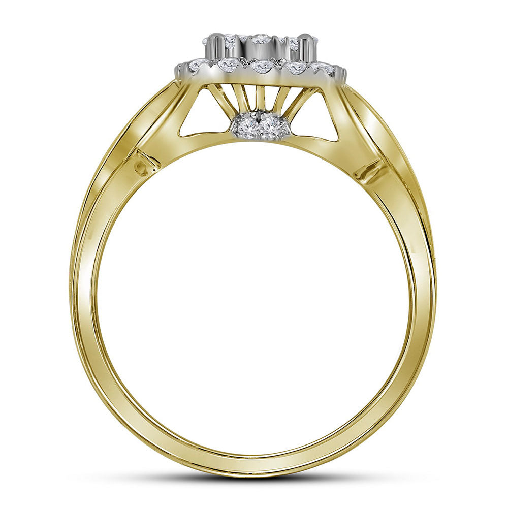 14K Yellow Gold Round Diamond Cluster Bridal Wedding Ring Band Set 1 Cttw, Womens Size: 5-10