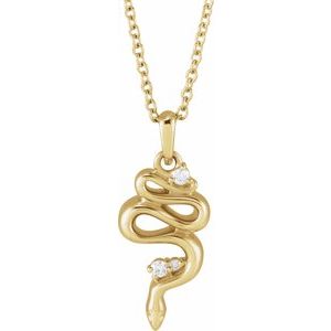 14K Yellow Gold Round 1.5 Mm G-H I1 .03 Ctw Natural Diamond Serpent Necklace, Length: 18 In