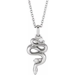 14K White Gold Round 1.5 Mm G-H I1 .03 Ctw Natural Diamond Serpent Necklace, Length: 18 In