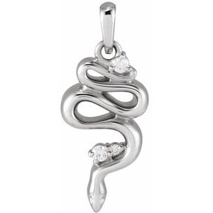 14K White Gold Round 1.5 Mm G-H I1 .03 Ctw Natural Diamond Serpent Pendant