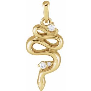 14K Yellow Gold Round 1.5 Mm G-H I1 .03 Ctw Natural Diamond Serpent Pendant