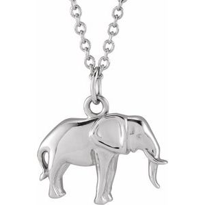 14K White Gold Elephant 13.02 X 13.02 Mm 16-18 In Polished Elephant Necklace