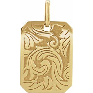 14K Yellow Gold 27.9 X 16 Mm Polished Floral Dog Tag Pendant