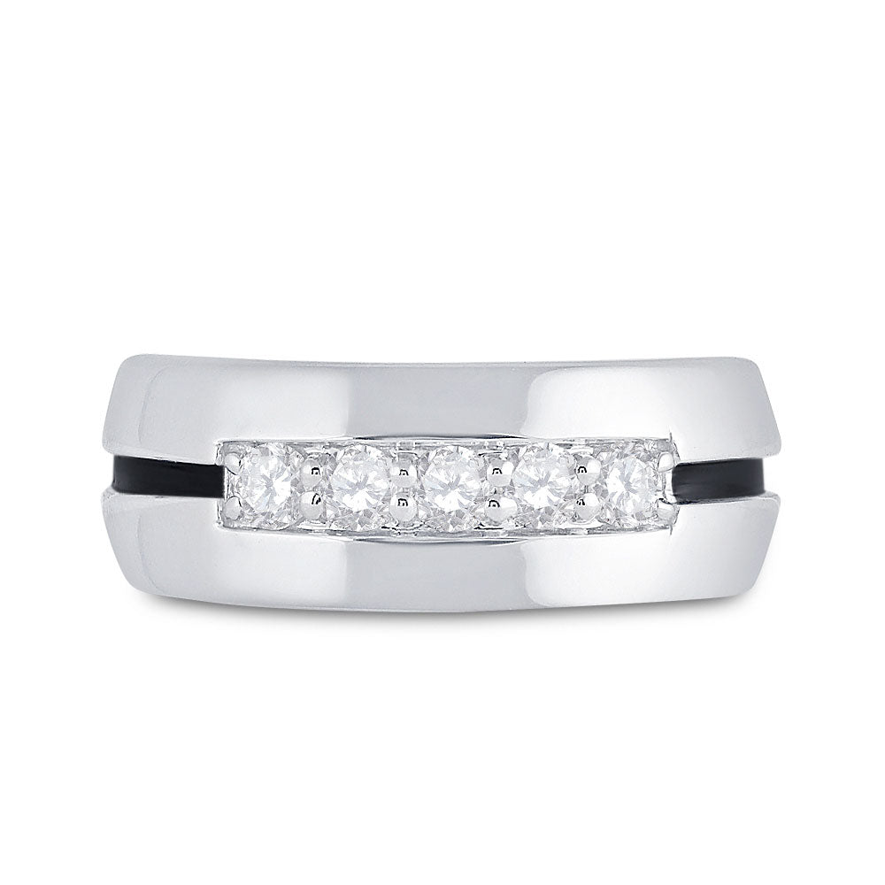 10K White Gold Mens Round Diamond Wedding Black Groove Band Ring 1/2 Cttw, Mens Size: 7-13