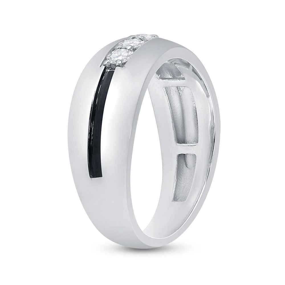 10K White Gold Mens Round Diamond Wedding Black Groove Band Ring 1/2 Cttw, Mens Size: 7-13