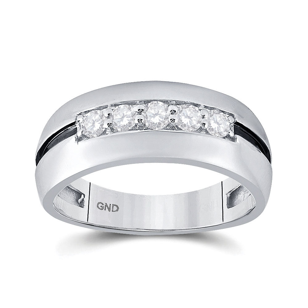 10K White Gold Mens Round Diamond Wedding Black Groove Band Ring 1/2 Cttw, Mens Size: 7-13