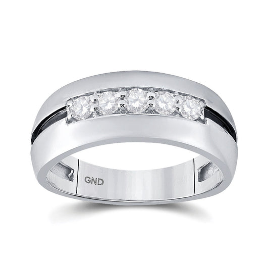 10K White Gold Mens Round Diamond Wedding Black Groove Band Ring 1/2 Cttw, Mens Size: 7-13