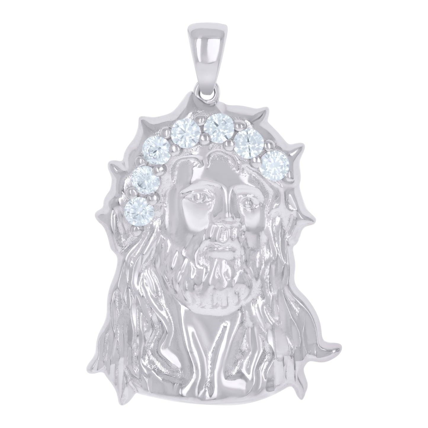 Sterling Silver Mens Cubic-Zirconia Jesus Religious Charm Pendant