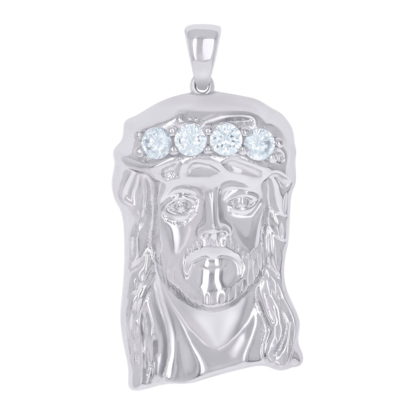 Sterling Silver Mens Cubic-Zirconia Jesus Religious Charm Pendant