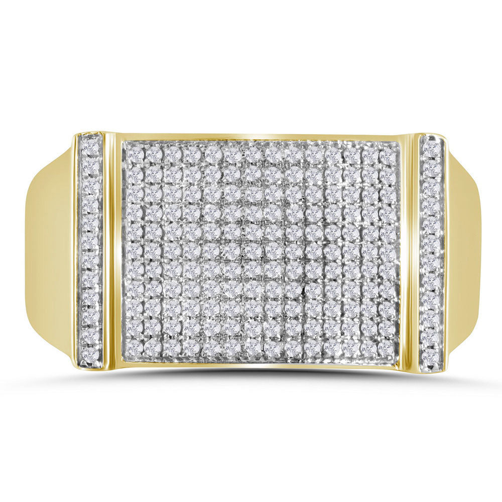 10K Yellow Gold Mens Round Diamond Rectangle Cluster Ring 1/2 Cttw, Mens Size: 7-13