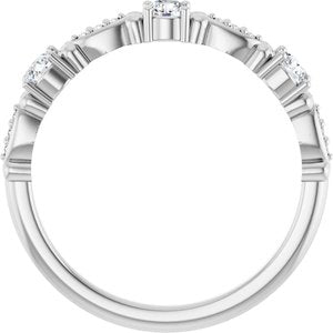 14K White Gold Natural Diamond Round 3 Mm Natural Diamond Polished 1/3 Ctw Natural Diamond  Vintage-Inspired Anniversary Band Size 7